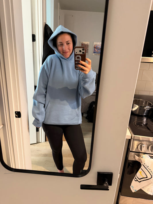 Powder Blue Stitch Hoodie with Embroidery Chest