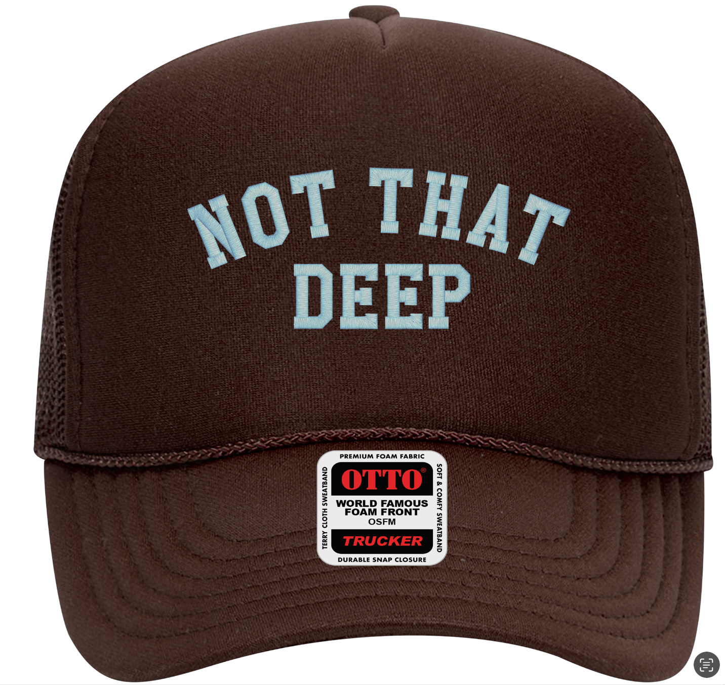 Brown Hat with Blue Embroidery