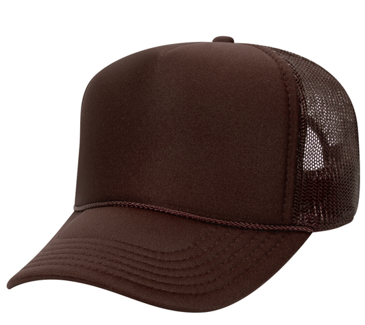 Brown Hat with Blue Embroidery